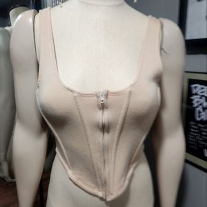 Beige Fleece Zipper Corset Top